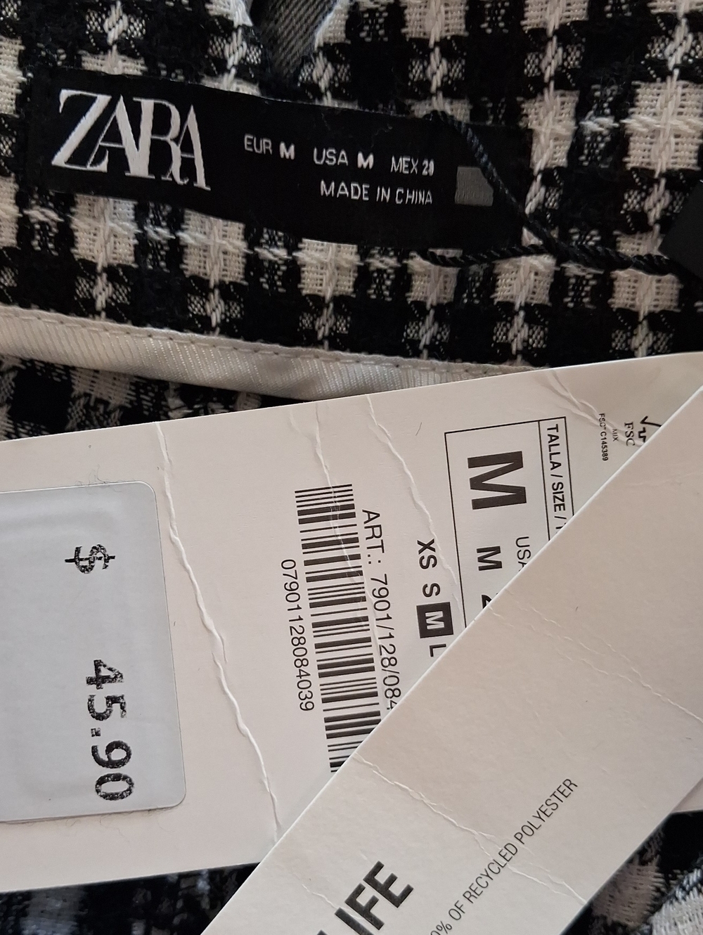Zara Black White High Waist Tweed Shorts Size Medium - Picture 3 of 4
